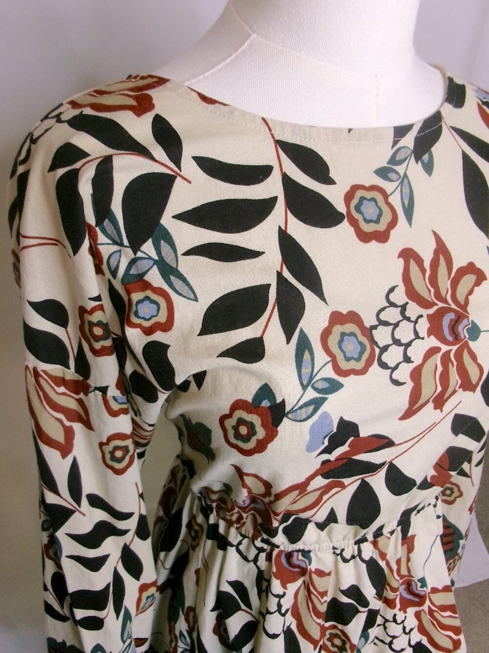 Vestique Floral Cotton Mini Dress Boho Cottagecore Long Sleeve Size L